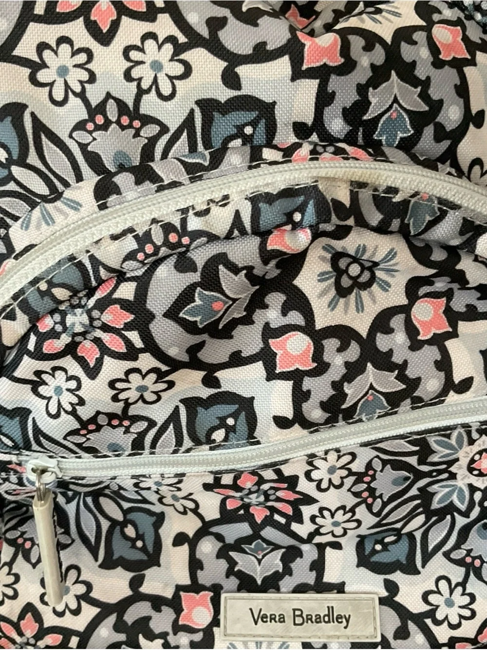 Vera Bradley Compact Backpack Lighten Up Grey Purple Mimosa Medallion Floral